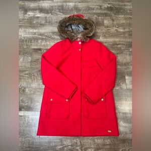 Abercrombie & Fitch Women’s Large Red Heritage Wool Jacket Parka Hood Faux Fur